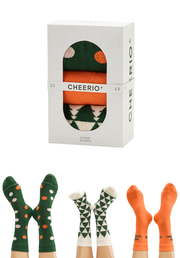 CHEERIO* Socken TREES & BALLS 3er Pack mit Geschenkbox blood orange mix
