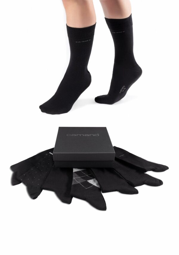 CAMANO Socken ca-soft gemustert 7er Pack in der Geschenk-Box black