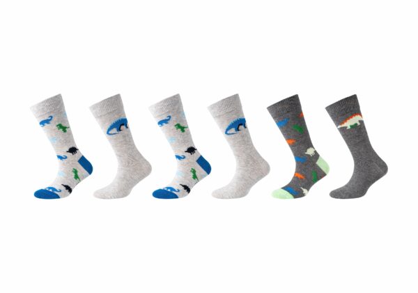CAMANO Kinder Socken ca-soft Dinosaurier mit Bio-Baumwolle 6er Pack dark grey melange